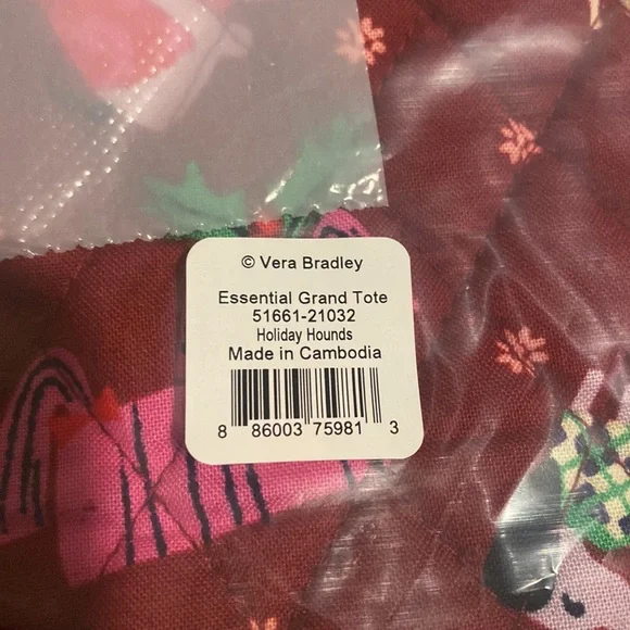 New Vera Bradley Essential Grand Tote Holiday Hounds - Picture 3 of 5